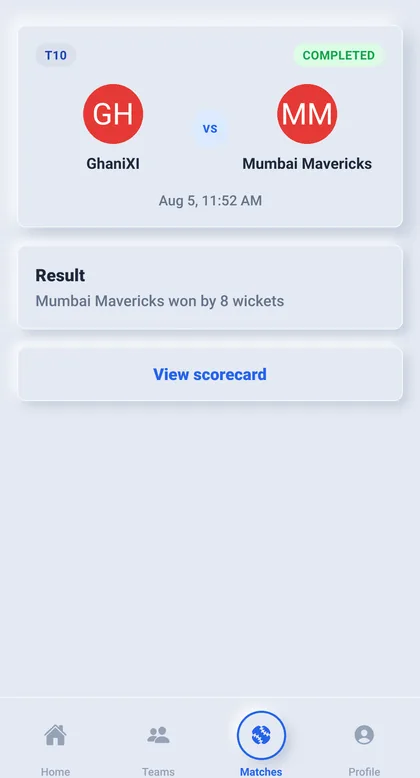 Match detail in Over Count
